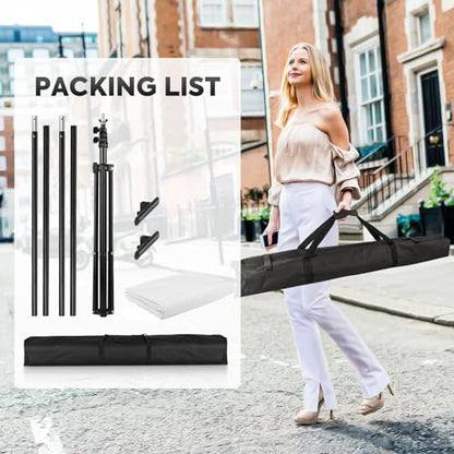 White Screen with Stand，Heorryn 2x1.5M Whitescreen Chromakey Background with Photography Support Stand Kit for Photoshoot Stream Gaming Photo Video Recording