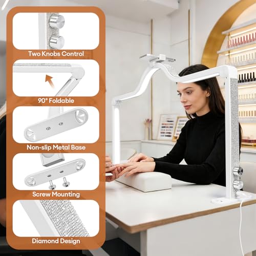 Arch Half Moon Light - Nail Lamp for Desk Foldable Nail Tech Light | Professional 34 inch 420 LED Beads Adjustable Brightness 3 Color Temperature for Manicure Crafting (White) - color: White