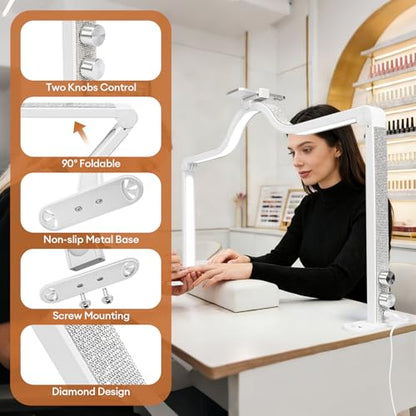 Arch Half Moon Light - Nail Lamp for Desk Foldable Nail Tech Light | Professional 34 inch 420 LED Beads Adjustable Brightness 3 Color Temperature for Manicure Crafting (White) - color: White