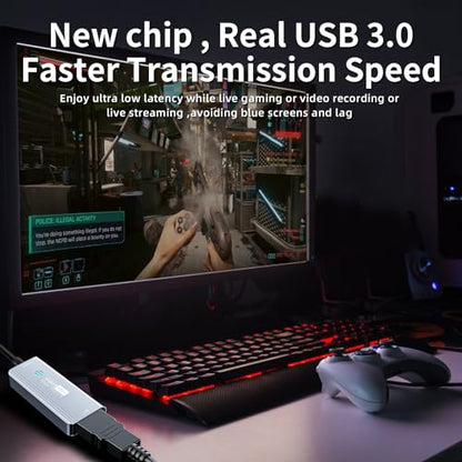 Papeaso Video Capture Card, 4K HDMI to USB/USB C 3.0 Capture Card, 1080P 60FPS Video Capture Device, for Streaming, Teaching,Gaming, Video conferencing or Live Broadcasting - color: Grey-A/C