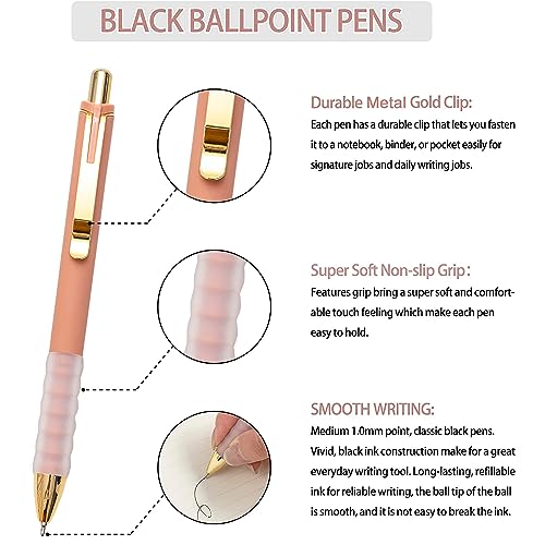 Linbsunne Ballpoint Pens Black Medium Point 1mm with Super Soft Grip Ball Point Pen for Men Women Retractable(gold-6x2 pcs) - color: gold-6x2 pcs