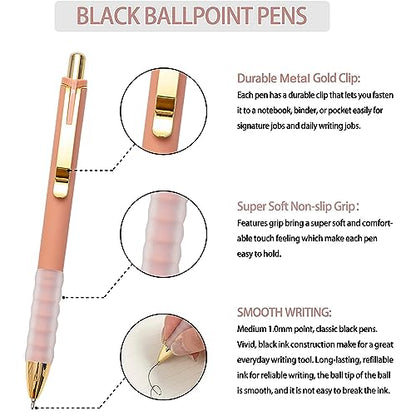 Linbsunne Ballpoint Pens Black Medium Point 1mm with Super Soft Grip Ball Point Pen for Men Women Retractable(gold-6x2 pcs) - color: gold-6x2 pcs