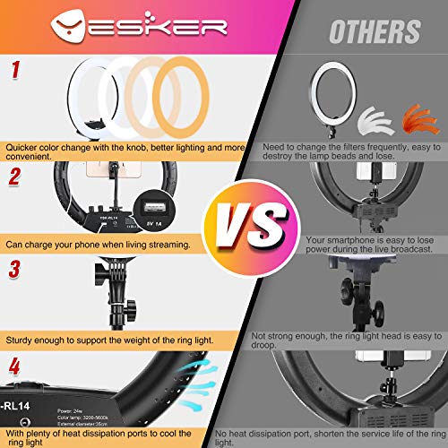Ring Light with Tripod Stand, Yesker 14 Inch LED Ringlight Kit with Phone Holder Adjustable Color Temperature Circle Lighting, Led Photo Beauty Ring Lights for Camera for Vlog, Makeup, Video Shooting - style: 14 Inch Ringlight