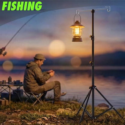 Telescopic Height Adjustable Camping Lantern Tripod Stand | 2-Hook Lantern / Light Hanger Holder for Outdoor Camping Tent RV, Night Fishing & Patio - size: 6ft 11"