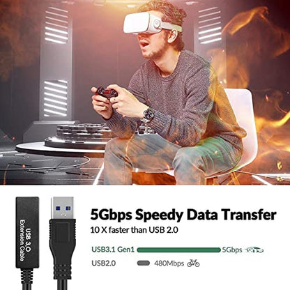 33FT USB 3.0 Active Extension Cable,USB Extension Cord A-Male to A-Female,Compatible with Oculus Quest 3 VR,Headset,Hard Drive,Printer,Webcam,Scanner,PS4 More - size: 33FT