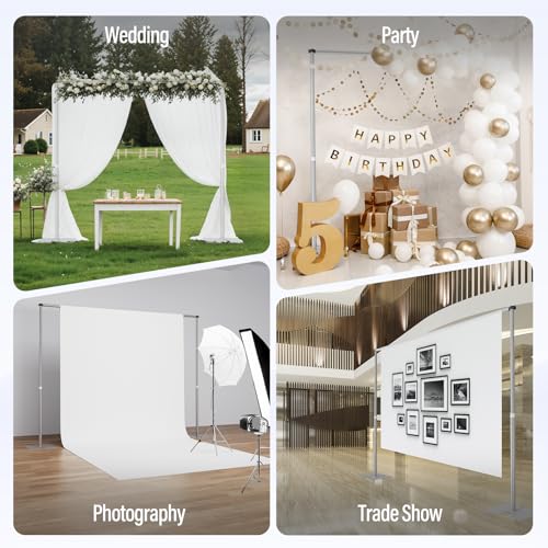 EMART Heavy Duty Backdrop Stand, 10x10Ft Adjustable Pipe and Drape kit with 9.26 LBS Steel Flat Base, Sturdy Metal Diy Photo Background Frame for Parties, Events, Wedding, Photography - Silver - color: Silver, size: 10x10FT