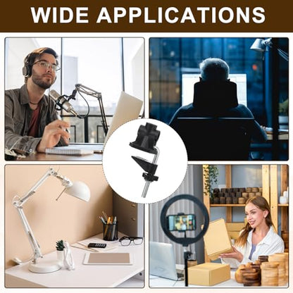 PATIKIL 0.47" Hole Dia. Desk Clamp, 2 Pcs Universal C-Clamp Base with Adjustable Screw for Microphone Mic Arm Table Lamp Mount Holder, Black