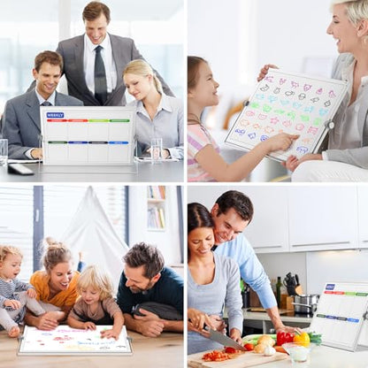Desktop Whiteboard 16x12 Stand, Double Sided Dry Erase Board Kids | Portable with Handle, Foldable Aluminum Stand, 360° Angle, 8 Markers 4 Magnets 1 Eraser, Smooth Magnetic Surface - size: 16"W x 12"H