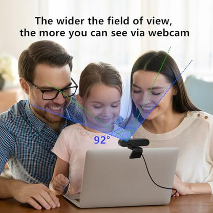 2K QHD Webcam with Windows Hello Facial Recognition, 4MP Computer Camera with Noise-reducing Mic, Privacy Cover, 92° FOV Laptop Webcam for Video Conferencing, Live Streaming, Online Learning - style: 2K Windows Hello webcam