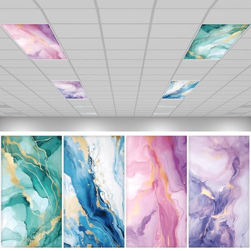 QOUBAI 4PCS Fluorescent Light Covers, 4x2 Feet Magnetic Light Cover Fluorescent Lights Shade Panel Positive Inspirational Ceiling Lights Filters for Office Classroom Home Drop Ceiling Marble - style: Marble