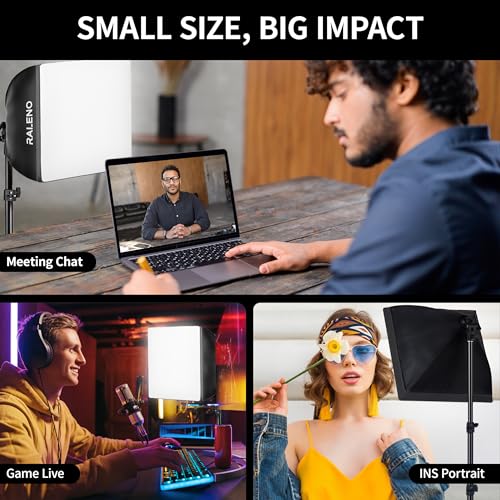 RALENO Softbox Photography Lighting Kit, 16'' x 16'' Softbox Lighting for TikTok with LED Bulb (50W | 5500K | 97 CRI | TLCI≥97), Continuous Light for Video Recording & Photography Shooting