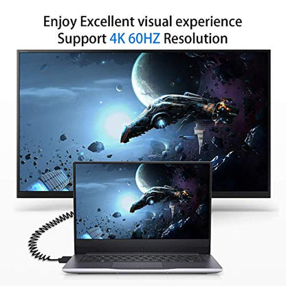 Duttek Down Angle Coiled HDMI Cable 4FT/1.2M, Extreme Thin 90 Degree HDMI Male to Male Coiled Cable for 3D and 4K@60hz Ultra HD TV Stick for PS5, Blu-ray, Roku TV, Xbox Series X/S - size: Down Angled Male to Male 4FT/1.2M