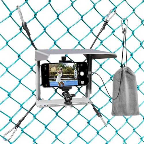Phone Fence Mount with Shade, Phone Holder Mounting Kit for iPhone, Mevo Start, GoPro and Other Action Cameras, for Recording Baseball, Hockey, Softball and Tennis Games (Silver with Bag) - color: Silver with bag
