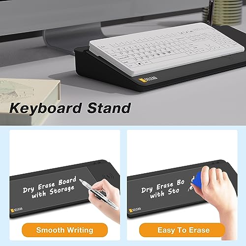SELEAD Desktop Glass Whiteboard with Wireless Charger Station, Dry Erase Board Computer Pad Keyboard Stand with Organizer Drawer for Home, School, Office Desk Accessories, Black - color: Black Charger