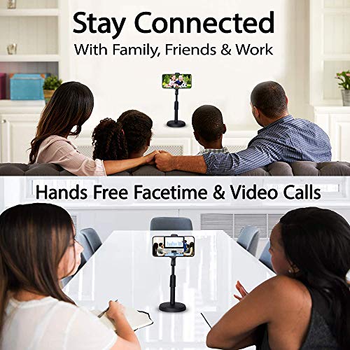 Andoer Desktop Cell Phone Stand Holder Clamp Tablet Stand Adjustable Height Portable Stable Round Base for Watching Online Classes Video Photo Shooting Live Streaming Black