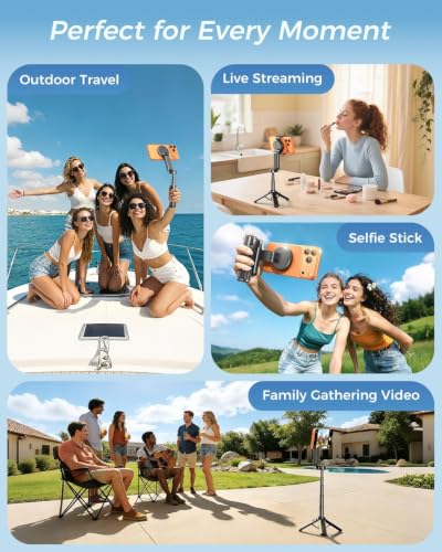 【Extends Up to Max 17"】 Magnetic Phone Tripod & Selfie Stick Tripod for iPhone Android, 4.5" Pocket Travel Stand with Wireless Remote, Detachable Clamp, 360° Rotatable for MagSafe, 4-in-1 Mini Tripod
