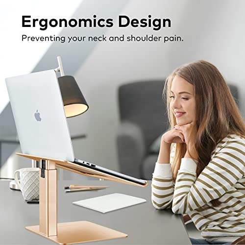 Laptop Stand for Desk, Ergonomic Aluminum Laptop Stand Adjustable Height from 7-15", Sitting and Standing Laptop Riser for 10-17" Notebook - color: Gold