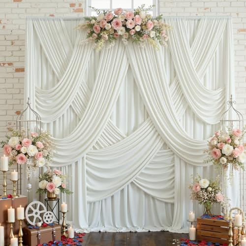 10x12ft Ivory Backdrop Curtain for Wedding Parties, Wrinkle Free 2 Panels Silky Polyester Photo Backdrop Drapes Back Drop Cloth Drapery for Birthday Photography Background Decor - color: Ivory, size: 5ft(W)x12ft(H)_2 Panels