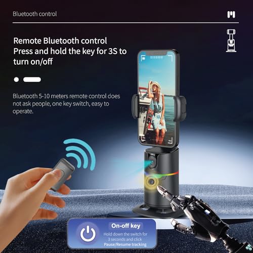 Auto Face Tracking Phone Stand, Desk Tripod Mount with 2 Fill Lights | 360 rotating holder follows you hands-free, gesture control, remote included, no app needed, fits iPhone and Android