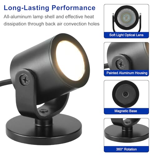 LED Spotlight Indoor 2W USB Powered 360 Degree Rotating Mini Display Accent Light for Pictures Paintings Plants Shelves Cabinet Showcase, 3 Pack Warm White 3000K - color: Warm White