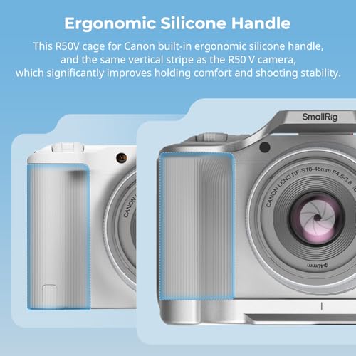 SmallRig R50 V Camera Cage for Canon R50V, Built-in Ergonomic Silicone Grip, QR Plate for Arca, 1/4"-20 Threaded Hole, 3/8"-16 Holes for ARRI, Cold Shoe, QD Sockets, Vertical Shooting(Silver)-5428 - color: Silver