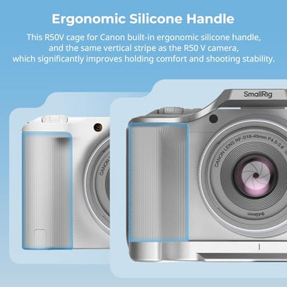 SmallRig R50 V Camera Cage for Canon R50V, Built-in Ergonomic Silicone Grip, QR Plate for Arca, 1/4"-20 Threaded Hole, 3/8"-16 Holes for ARRI, Cold Shoe, QD Sockets, Vertical Shooting(Silver)-5428 - color: Silver