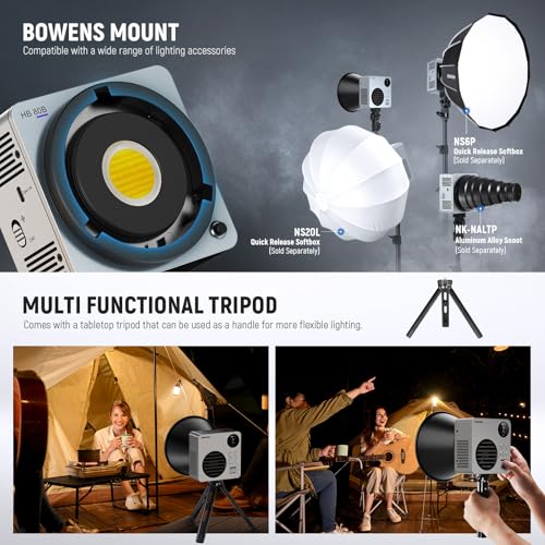 NEEWER 80W LED Video Light with 72Wh Battery/100W PD Fast Charging APP/2.4G Control Portable Bi Color Mini COB Studio Continuous Output Lighting 26500lx/1m 2700-6500K Dimmable CRI95+ 13 Scenes, HB80B