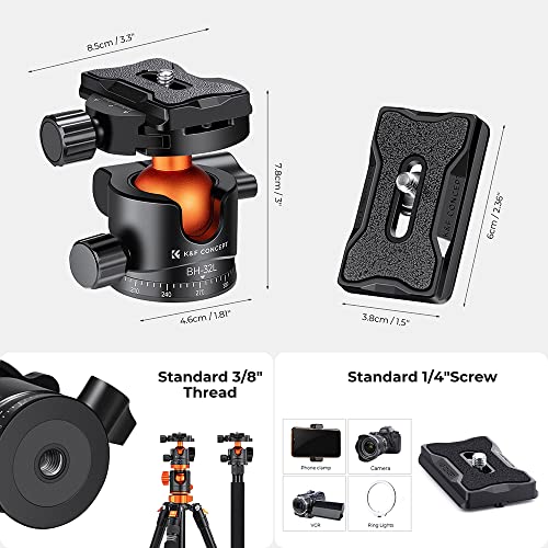K&F CONCEPT 32mm Metal Tripod Ball Head 360 Degree Rotating Panoramic with 1/4 inch Quick Release Plate Bubble Level for Monopod Camera Camcorder Load Capacity up to 26.4lbs/12kg - size: 12 kg Capacity