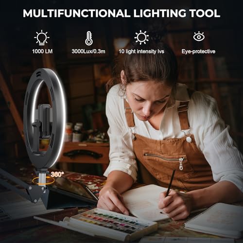 10" Ring Light with Stand Tripod for iPhone, Overhead Phone Camera Mount, Adjustable 70" Height Tripod Holder Floor, Phone Stand for Video Recording Filming Streaming Cooking TikTok YouTube, CRI >95 - size: 10 inches
