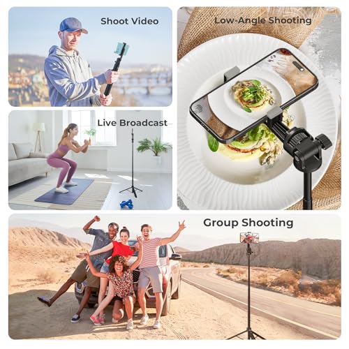 70" Selfie Stick Tripod for Gopro Action Camera, Lightweight Phone Tripod Stand with Wireless Remote & Phone Holder, Compatible with iPhone, GoPro, DJI, Insta360