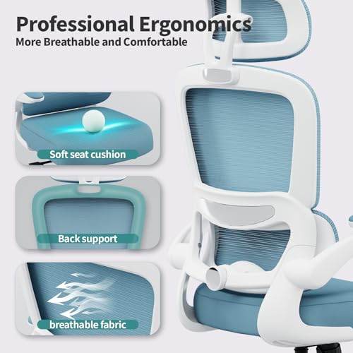 TRALT Office Chair Ergonomic Desk Chair, 330 LBS Home Mesh Office Desk Chairs with Wheels, Comfortable Gaming Chairs (1, Sky Blue) - color: Sky Blue