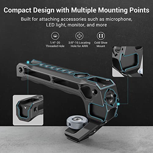 SmallRig Lightweight Top Handle, Grip for DSLR Camera Cage, Universal Handle with 5 Cold Shoe Adapters and Cold Shoe Base (Lite) - 3764