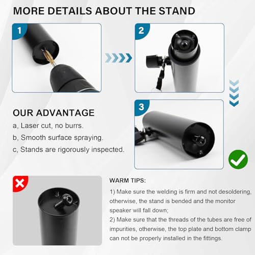 Vondynote Set of 2 Studio Monitor Stands Desktop Clamp Speaker Stands Against The Wall