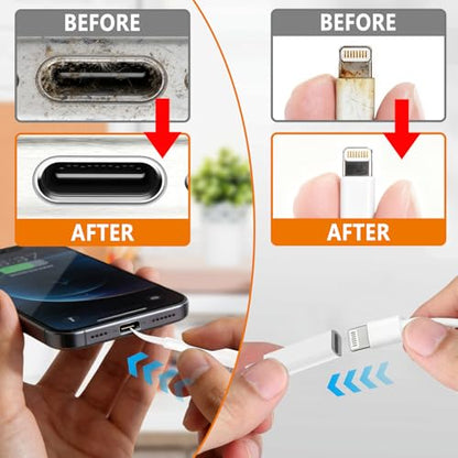 Cell Phone Cleaning Kit, iPhone Cleaning Kit for Charging Port Cleaner Keyboard Cleaning Kit for Airpods/Android/USB C/Earbuds/Laptop/iPad/Camera Lens with Stylus Pen (White, Brush Refill) - color: White (with 10 Mini Brush)