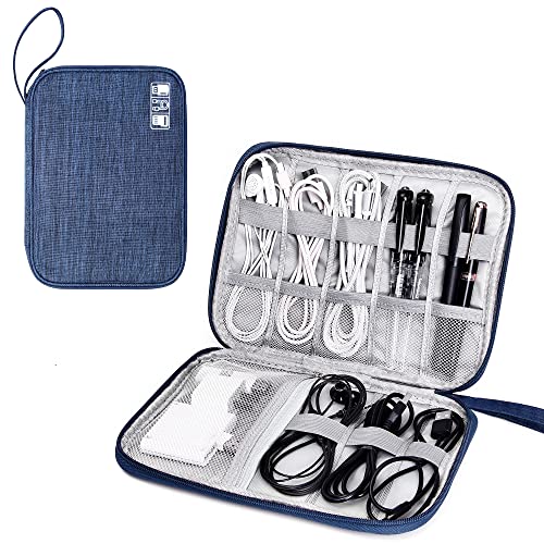 SELLYFELLY Travel Electronics Organizer Portable Cable Organizer Bag for Storage Electronic Accessories Case for Cord,Phone,Charger,Flash Drive (Navy Blue) - color: Navy Blue