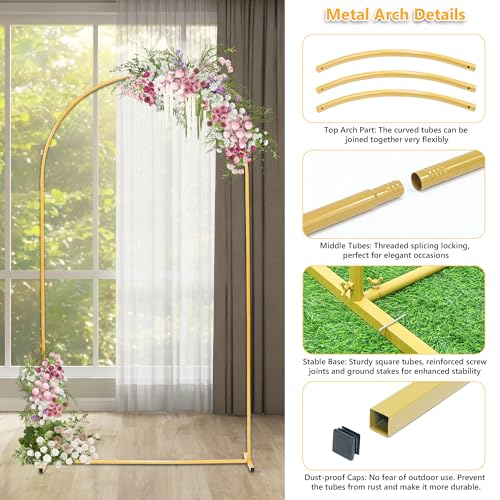 Toodour Arch Backdrop Stand 7.2FT, 6FT Set of 2 Gold Metal Wedding Balloon Arch Stand for Birthday Anniversary Graduation Ceremony Opening Ceremonies Christmas New Year Garden Decorations - size: 7.2FT,6FT