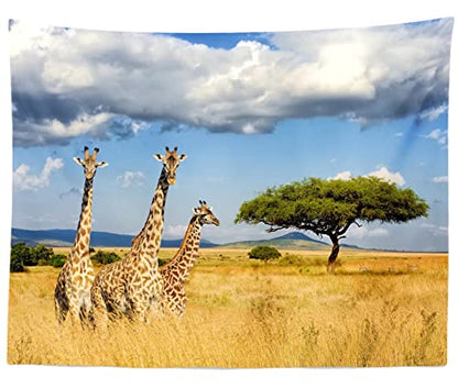Fabric 5x3ft Kilimanjaro Giraffe Backdrop Africa Safari Background Jungle Giraffe Birthday African Themed Party Decorations Banner Photo Booth Props Zoo Wildlife Animals Backdrops - size: 5x3FT