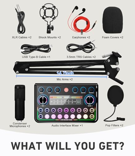SkillDance Podcast Equipment Bundle for 2 with Soundboard & 2 Microphones, Plug-and-Play Setup for iPhone, Laptop & PC, Streaming & YouTube