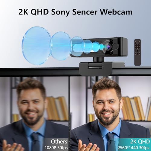 2K Webcam for PC, Dual AI Noise-Cancelling Mics Autofocus, Auto Light Correction,120° FOV,Privacy Cover,Plug and Play Computer Camera for Microsoft Teams/Zoom/Skype,Black