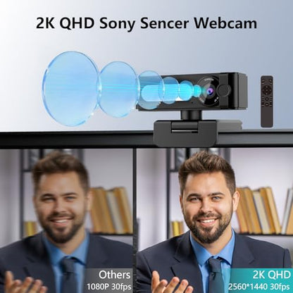 2K Webcam for PC, Dual AI Noise-Cancelling Mics Autofocus, Auto Light Correction,120° FOV,Privacy Cover,Plug and Play Computer Camera for Microsoft Teams/Zoom/Skype,Black