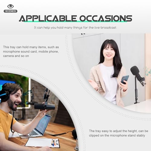 Microphone Stand Tray Adjustable Clamp on Shelf for Live Broadcast Sound Card Holder Mic Rack Stand Organizer for Singing Podcast Recording Streaming