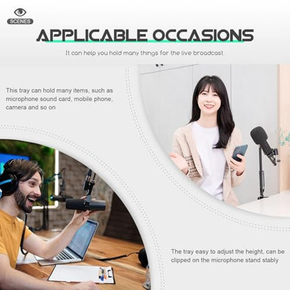 Microphone Stand Tray Adjustable Clamp on Shelf for Live Broadcast Sound Card Holder Mic Rack Stand Organizer for Singing Podcast Recording Streaming