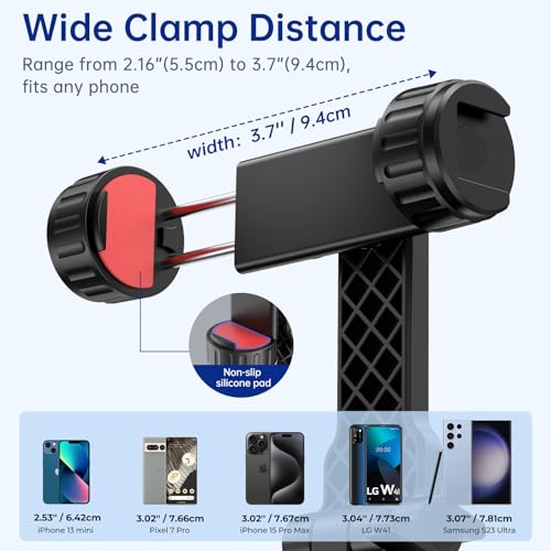 SYNCWIRE Tripod Phone Mount, Universal Smartphone Mount Adapter with 2 Cold Shoe and 1/4" Screw, 360° Rotates and 180° Tilts Adjustable Cell Phone Clamp Holder for Enhancing Mobile Photography Setup - color: Black