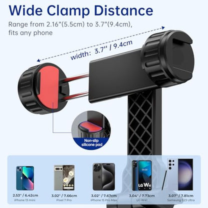 SYNCWIRE Tripod Phone Mount, Universal Smartphone Mount Adapter with 2 Cold Shoe and 1/4" Screw, 360° Rotates and 180° Tilts Adjustable Cell Phone Clamp Holder for Enhancing Mobile Photography Setup - color: Black