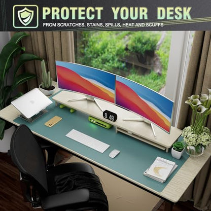 K KNODEL Large Office Leather Desk Mat, Mouse and Keyboard Pad, Computer and Laptop Mat, Desktop Protector and Cover, Writing Pad and Blotter (47.2"x23.6", Green) - color: Green, size: 47.2" x 23.6"