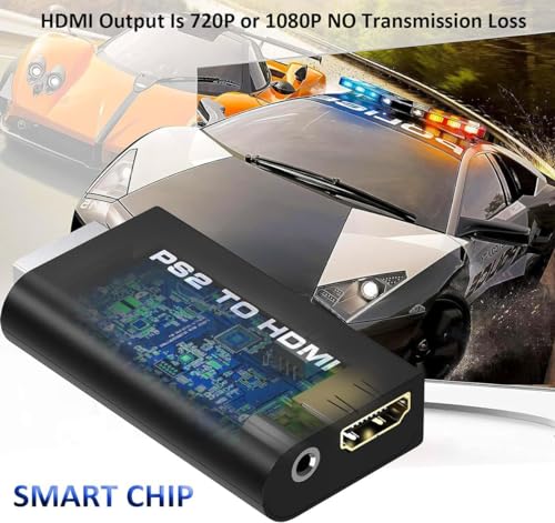 NEW PS2 to HDMI Converter Adapter, Video Converter with 3.5mm Audio Output for HDTV HDMI Monitor, with USB Power Cable, Only Compatible with PS2 console models (10000/ 30000/ 50000/ 70000 series)
