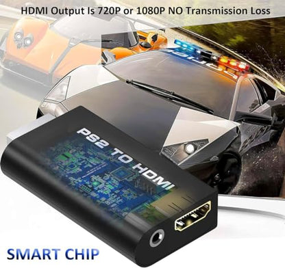 NEW PS2 to HDMI Converter Adapter, Video Converter with 3.5mm Audio Output for HDTV HDMI Monitor, with USB Power Cable, Only Compatible with PS2 console models (10000/ 30000/ 50000/ 70000 series)