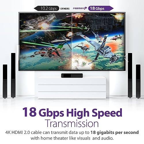 Fosmon HDMI 2.0 Cable 4K@60Hz 1ft, Premium Certified in-Wall CL3 Rated, 18Gbps Super High Speed, HDR, HDCP 2.2/1.4, 3D, ARC,30AWG, Cotton Braided Compatible with UHD TV Monitor, PS4/PS5, Xbox, Switch - size: 1FT, style: Premium 4K