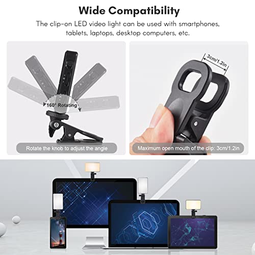 Andoer 120 LED Video Light, LED Selfie Light with Clips for Phone/Laptop, Video Conference Light 2500K-9000K Dimmable CRI95+ Portable Light for Video, Streaming and Video Conferencing - color: White/Dark Grey Heather