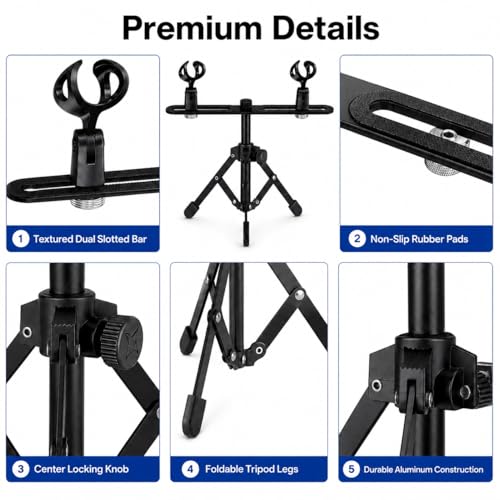 2 Mic Stereo Bar with Desktop Tripod Stand | Dual-microphone recording kit with 30cm stereo bar, desktop tripod, and adapter for XY, ORTF, and NOS recording.